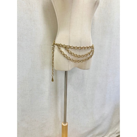 Vintage Gold Tone Multi Strand Layered Chain Belt Statement Accessory Wrap - Picture 8 of 16